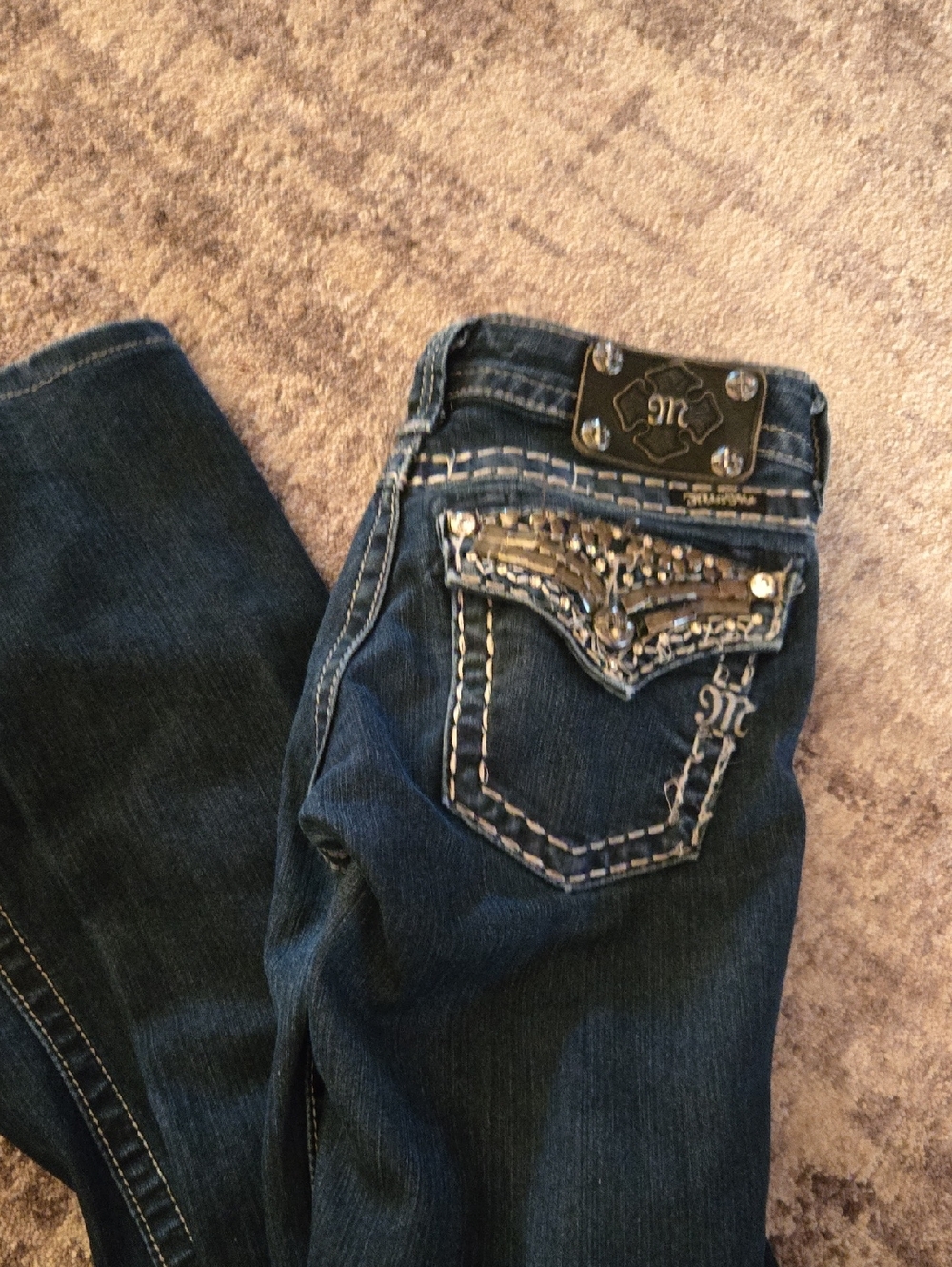 Miss Me Dark Blue Bootcut Jeans with Embellished Pocket